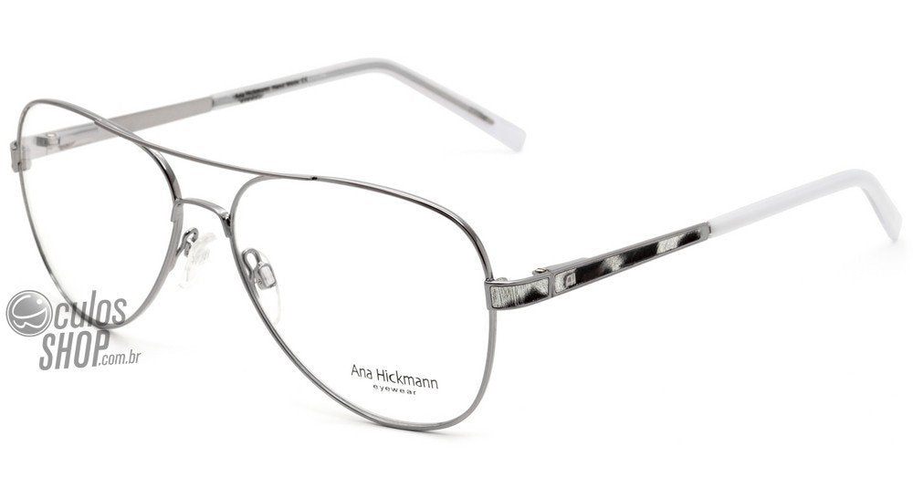 Ana Hickmann AH 1206 01A Prata e Branco Brilho - Lente 5,6 cm  - Grau