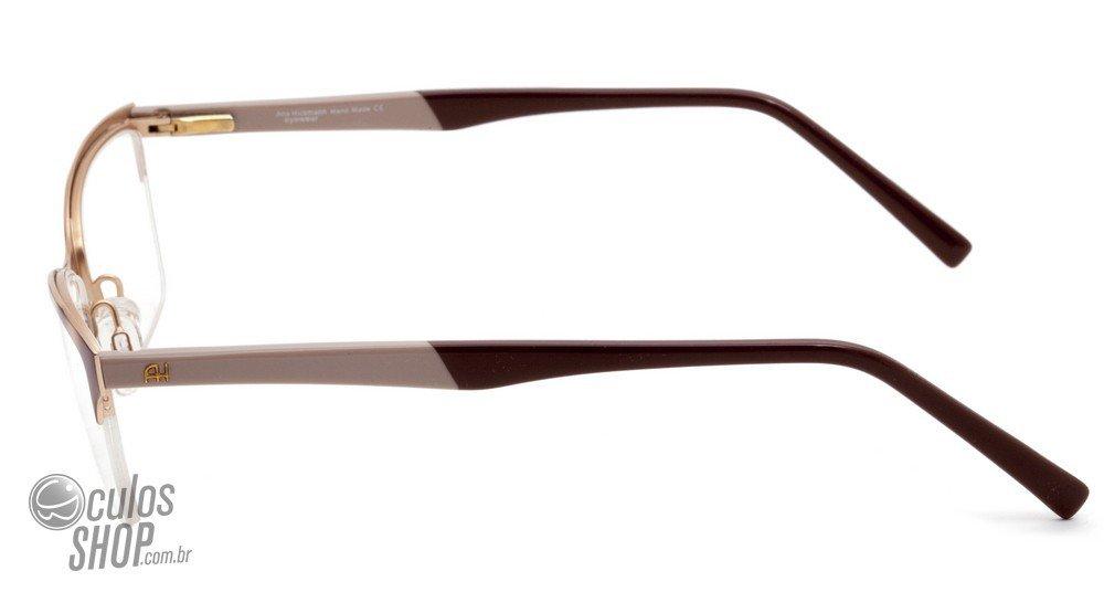 Óculos de Grau Ana Hickmann Ah 1224 01C Dourado Creme E Marrom - 53 mm