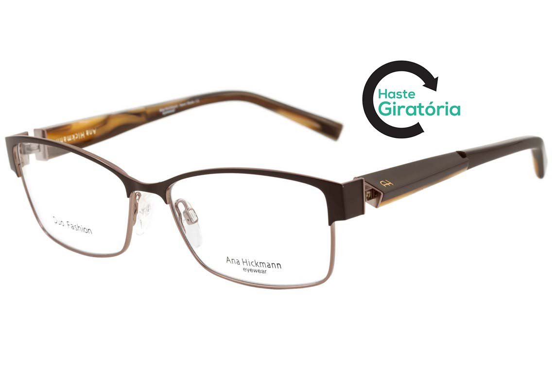 Óculos de Grau Ana Hickmann AH 1290 07A Rosa Brilho e Animal Print - 54 mm 01A Marrom Fosco E Brilho - 54 mm