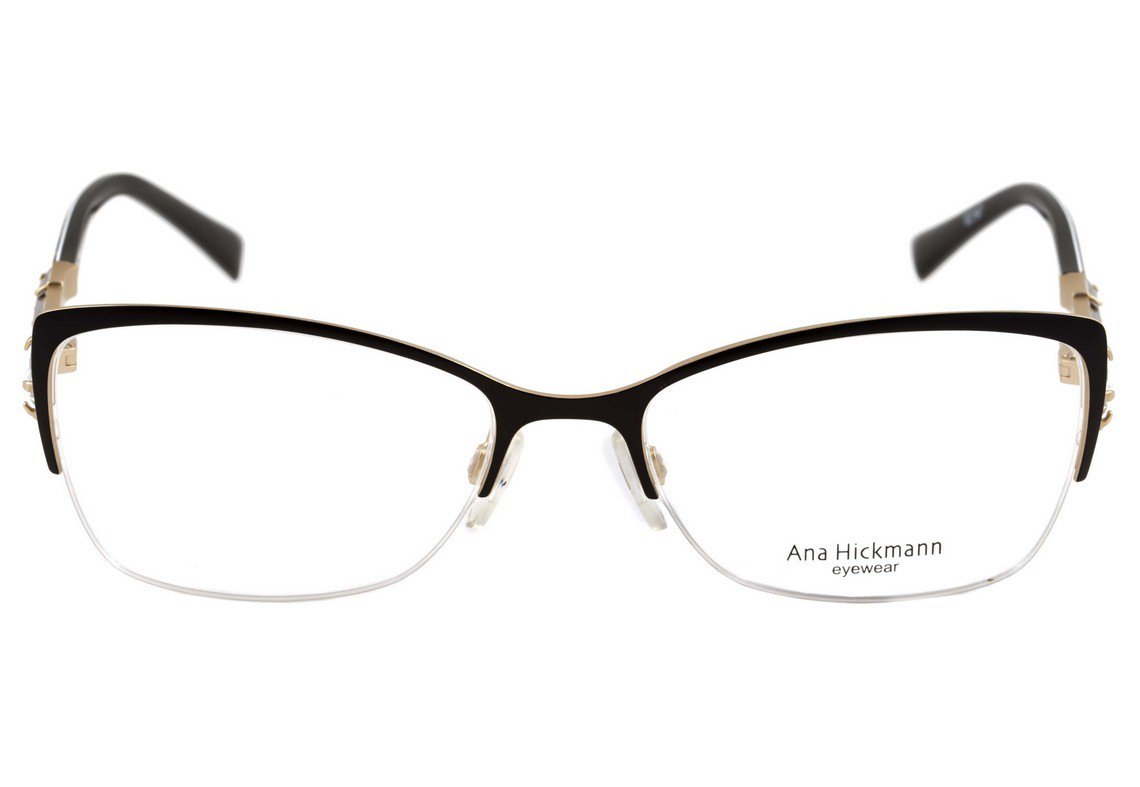 Óculos de Grau Ana Hickmann Ah 1294 09A Preto Fosco E Animal Print - 52 mm