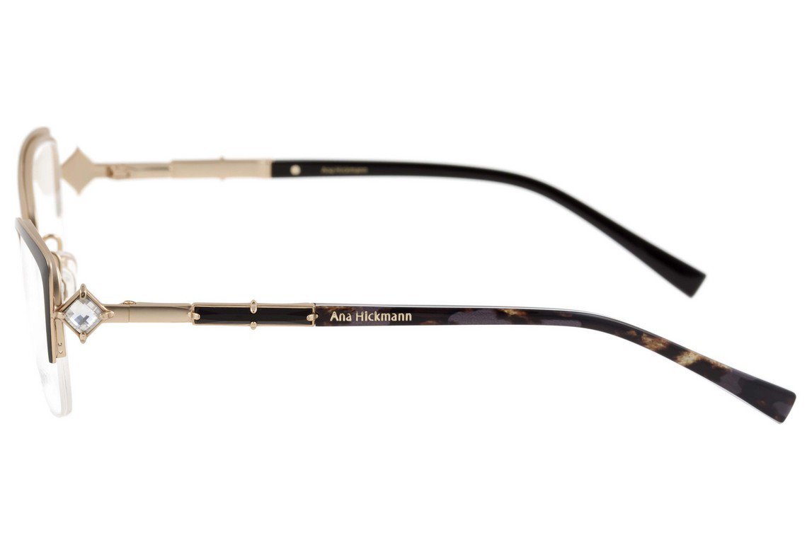 Óculos de Grau Ana Hickmann Ah 1294 09A Preto Fosco E Animal Print - 52 mm