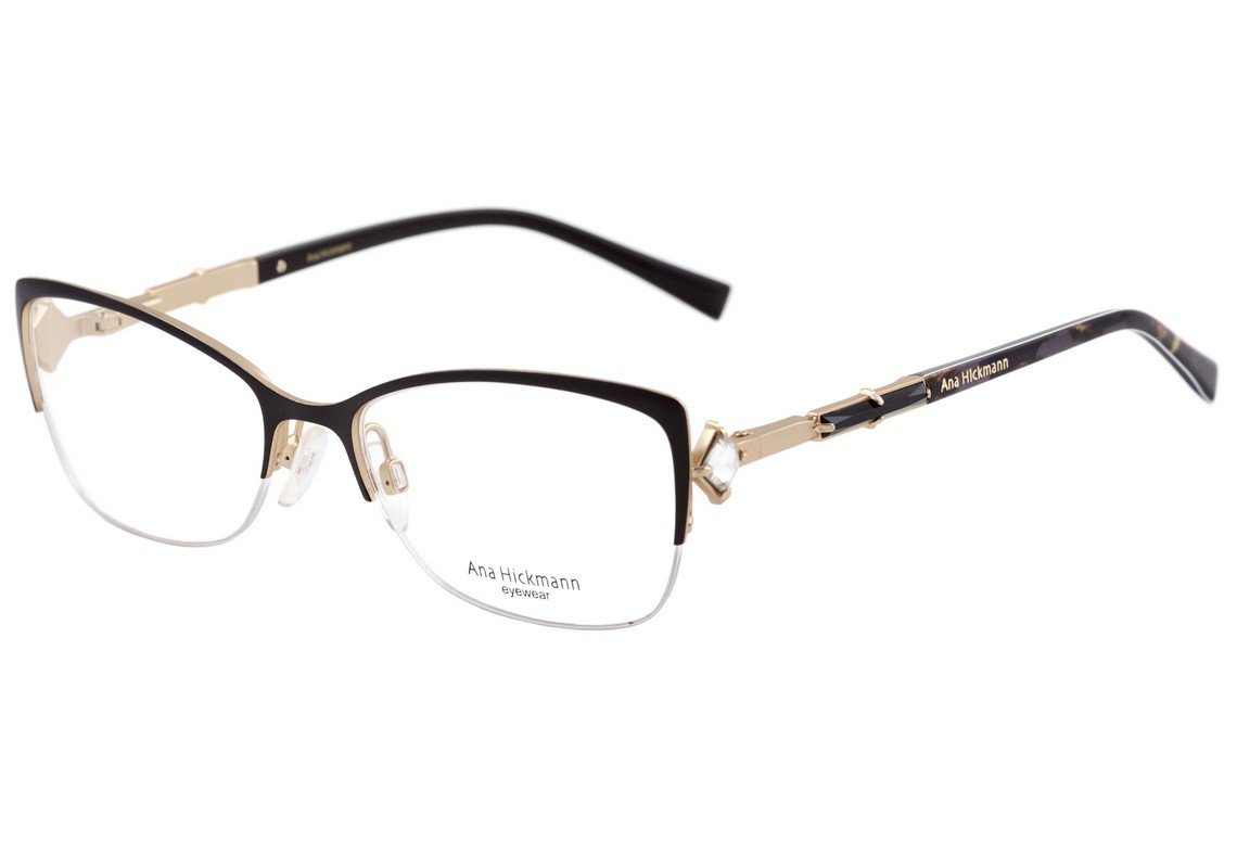 Óculos de Grau Ana Hickmann Ah 1294 09A Preto Fosco E Animal Print - 52 mm