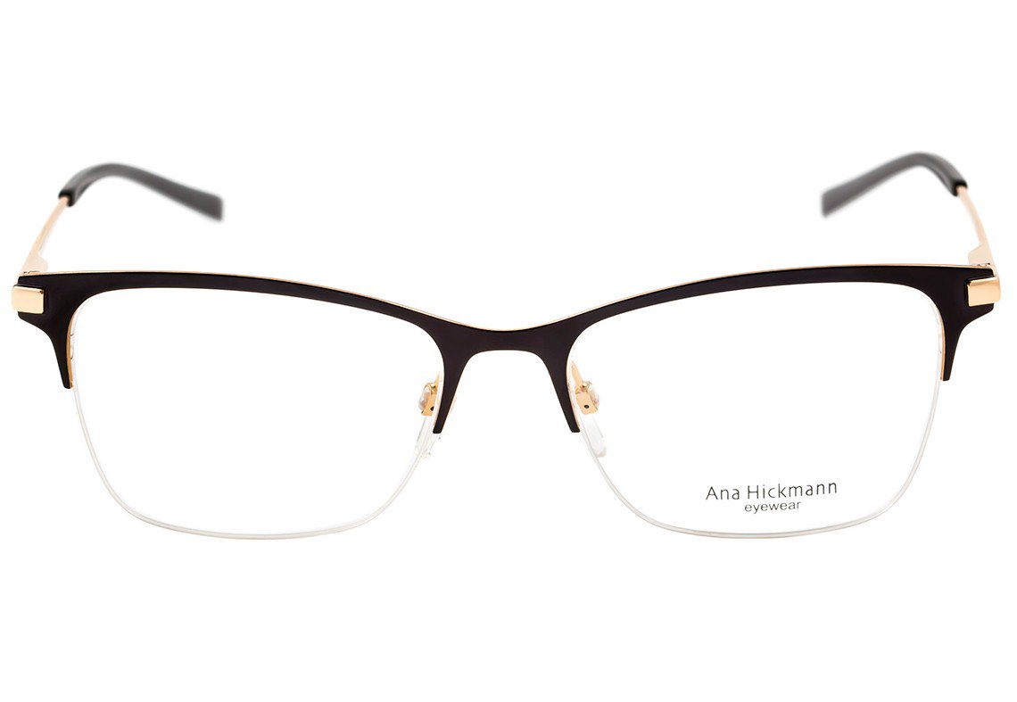 Óculos de Grau Ana Hickmann Ah 1305 09A Preto Fosco E Dourado Brilho - 52 mm