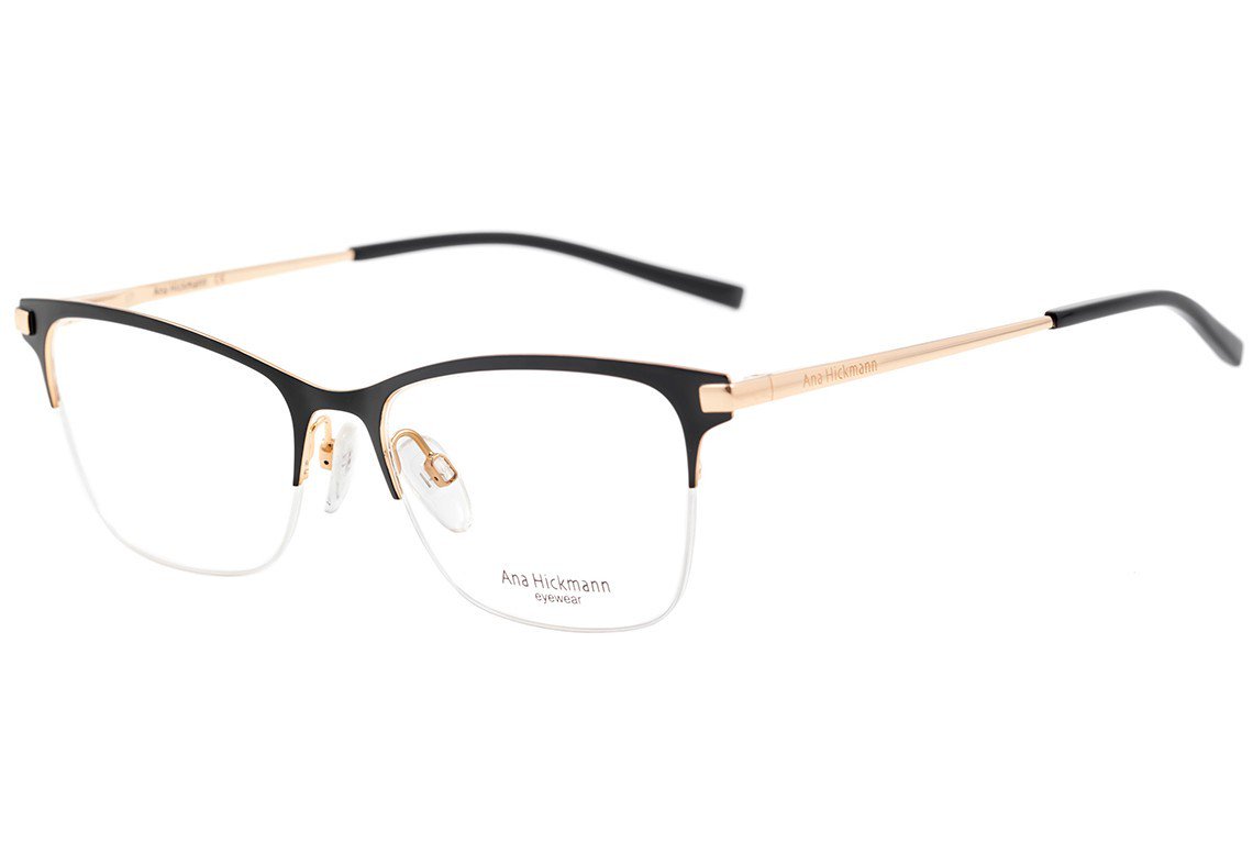 Óculos de Grau Ana Hickmann Ah 1305 09A Preto Fosco E Dourado Brilho - 52 mm