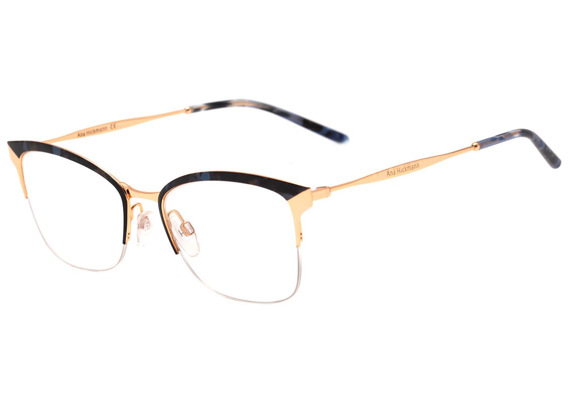 Óculos de Grau Ana Hickmann AH 1353 04B Azul Mesclado e Dourado Brilho - 55 mm