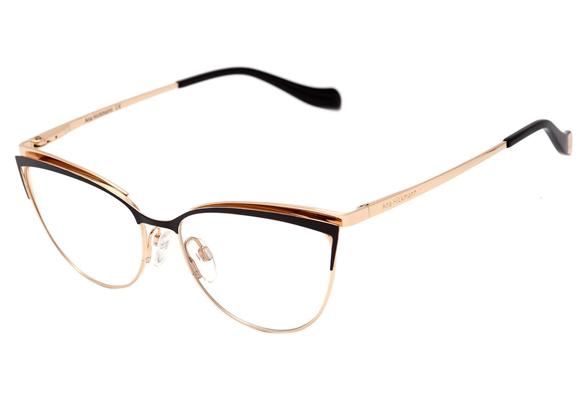 Óculos de Grau Ana Hickmann AH 1355 09A Preto Fosco e Dourado Brilho - 55 mm