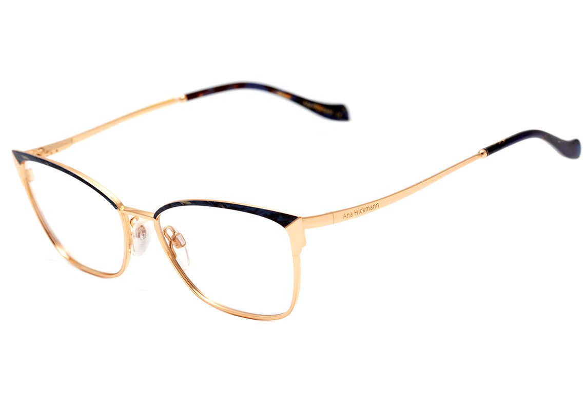 Óculos de Grau Ana Hickmann AH 1366 07A Vermelho e Dourado Brilho - 54 mm 06A Azul E Dourado Brilho 54 mm