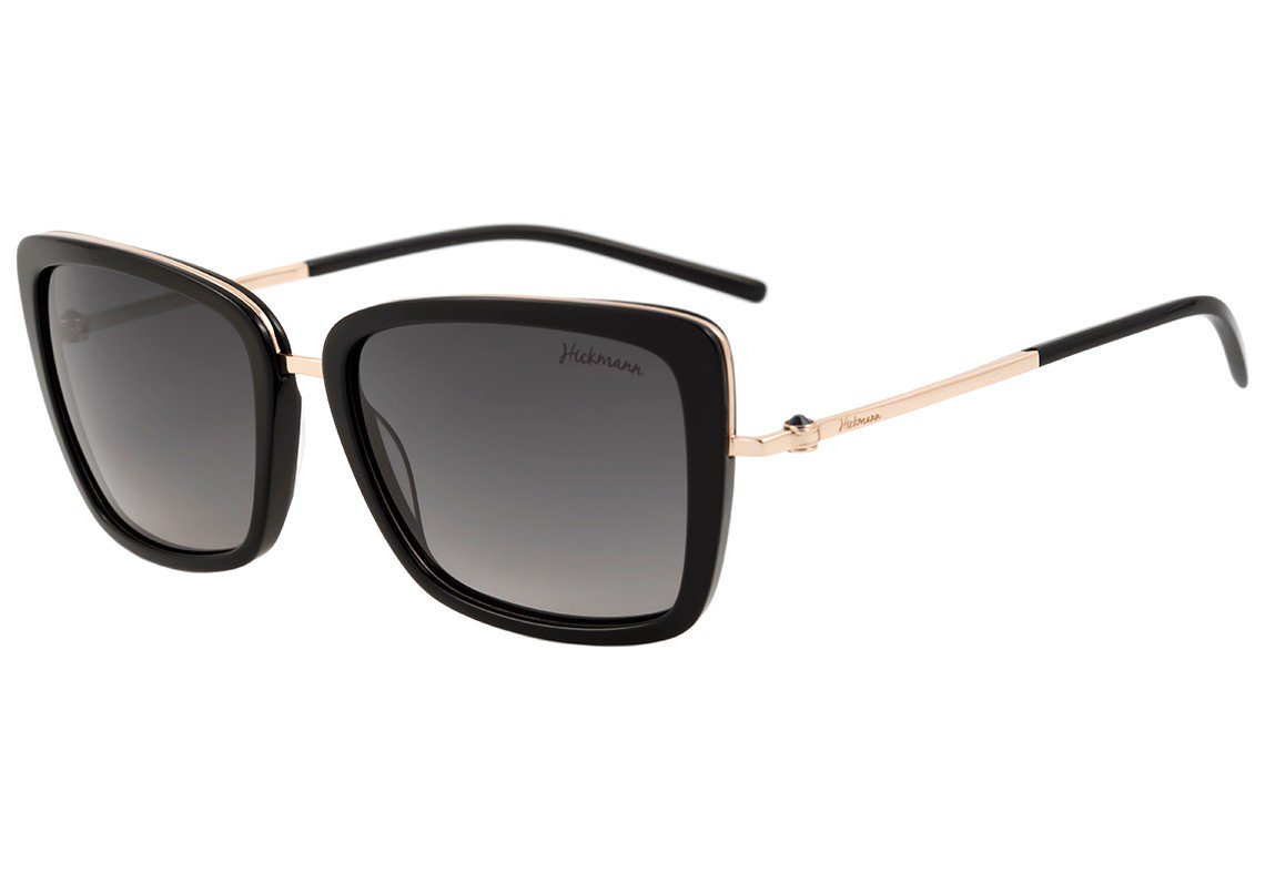 Óculos de Sol Ana Hickmann Ah 3006 A01 Preto E Dourado Brilho/ Preto Degradê - Lente 5,6 Cm