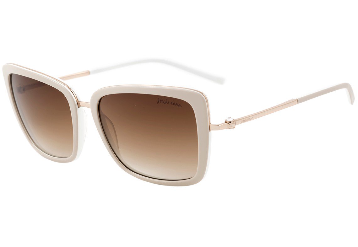 Óculos de Sol Ana Hickmann Ah 3006 H04 Creme E Dourado Brilho/ Marrom Degradê - 56 mm