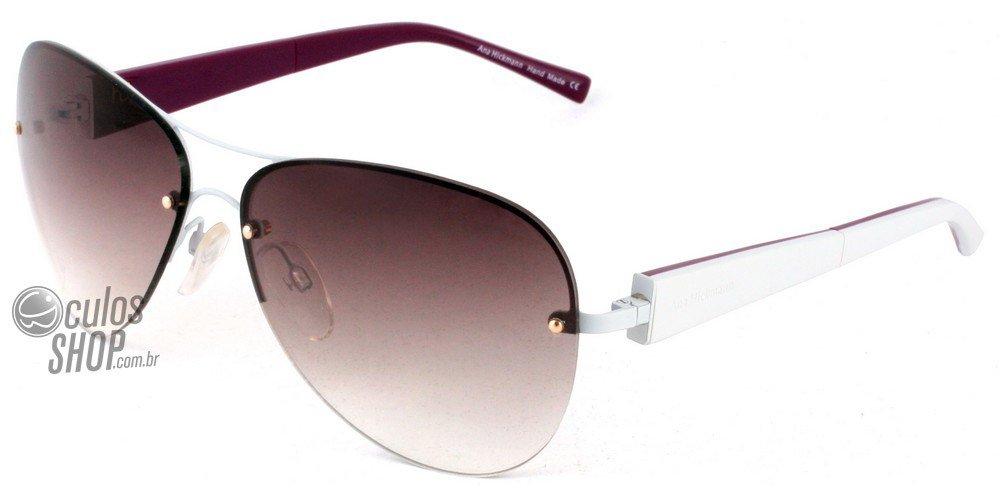 Óculos de Sol Ana Hickmann Ah 3071 03A Branco E Roxo Brilho/ Marrom Degradê - 61 mm