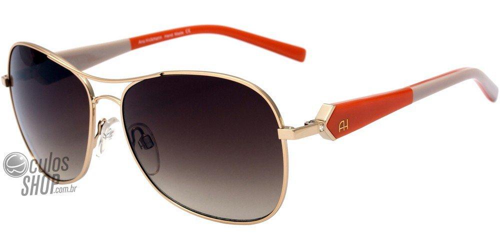 Óculos de Sol Ana Hickmann Ah 3087 04E Dourado Laranja E Creme/ Marrom Degradê - 59 mm