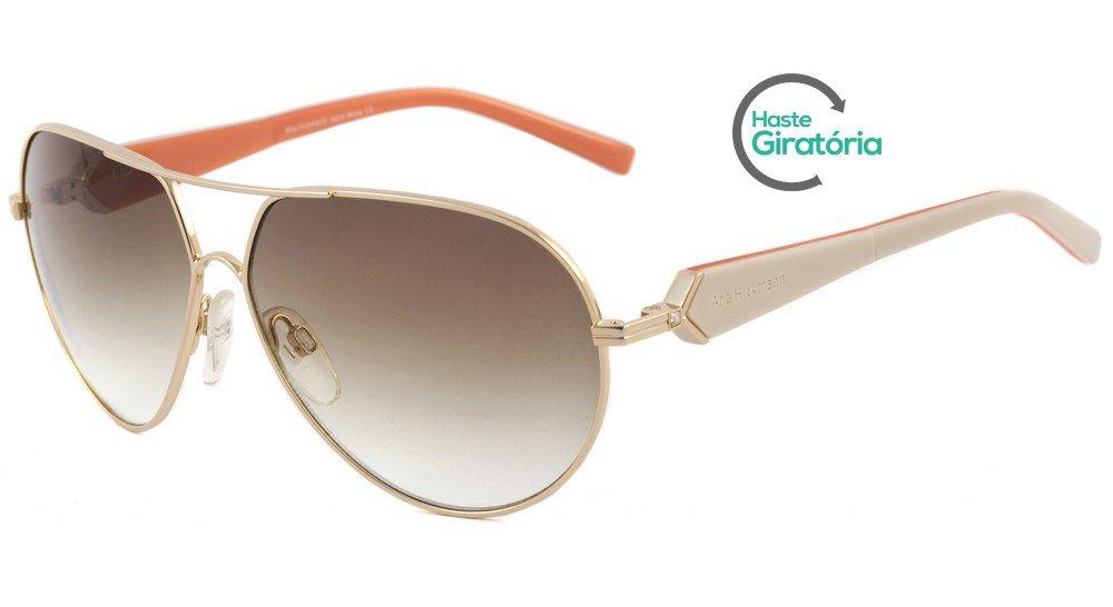 Óculos de Sol Ana Hickmann Ah 3091 04R Dourado E Creme/ Marrom Degradê - 62 mm