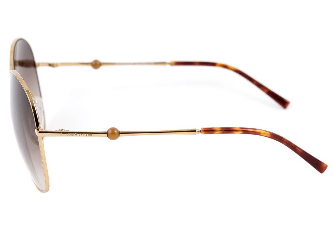 Óculos de Sol Ana Hickmann AH 3128 15A Dourado E Marrom Mesclado/ Marrom Degradê - 62 mm