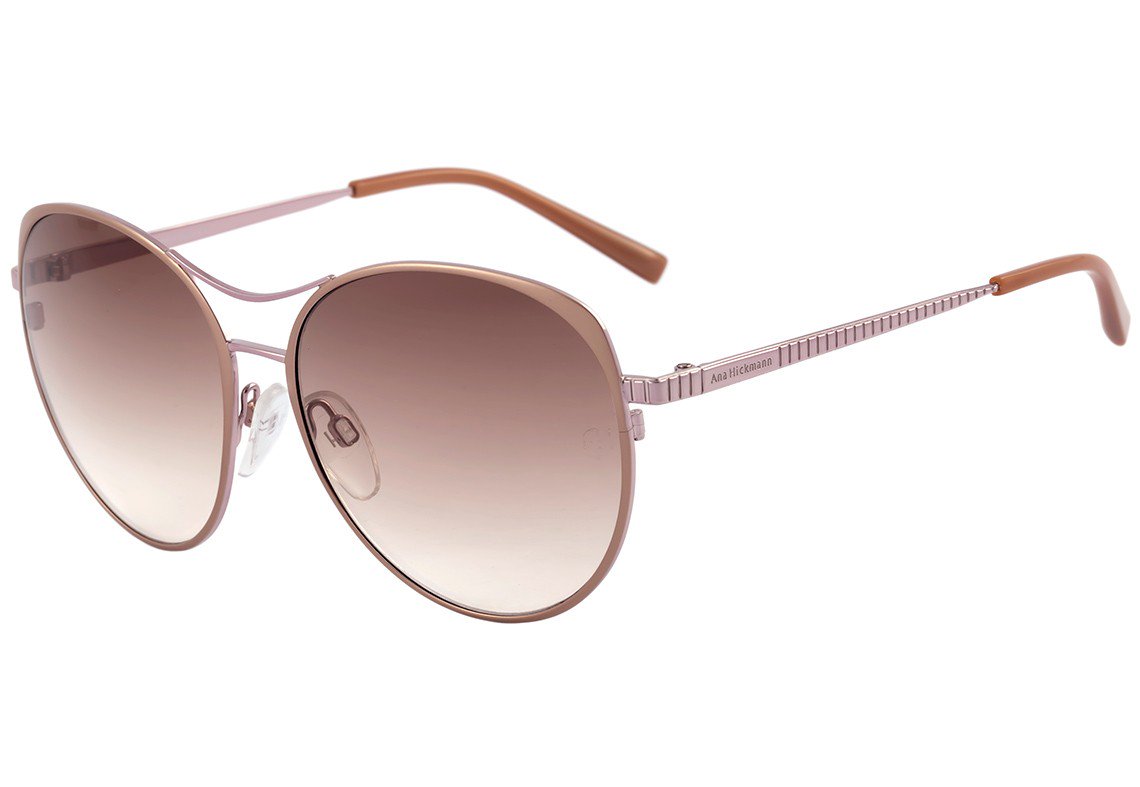 Óculos de Sol Ana Hickmann Ah 3132 01A Rosê Fosco E Rosê Brilho/ Marrom Degradê - 57 mm