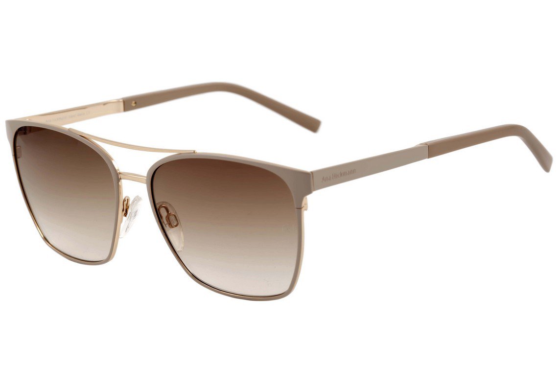 Óculos de Sol Ana Hickmann Ah 3138 12A Creme E Dourado Brilho/ Marrom Degradê - 57 mm