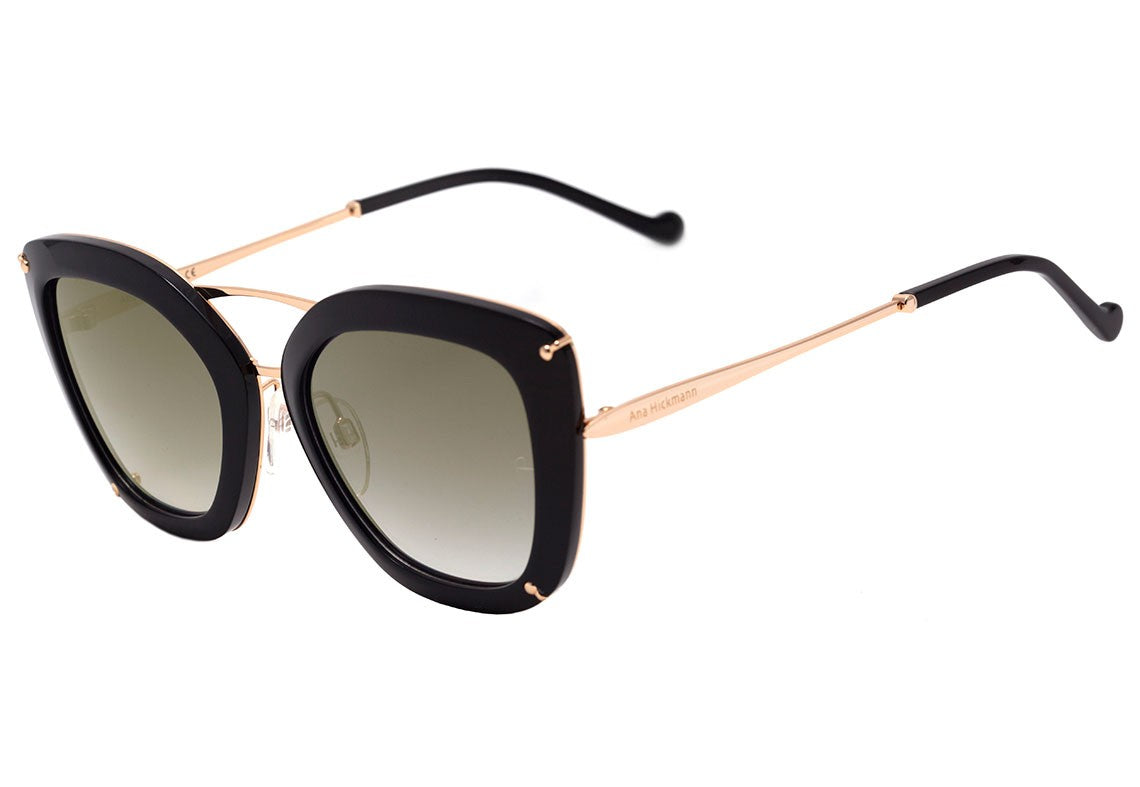 Óculos de Sol Ana Hickmann AH 3174 A01 Preto e Dourado Brilho / Dourado Degradê - 54 mm