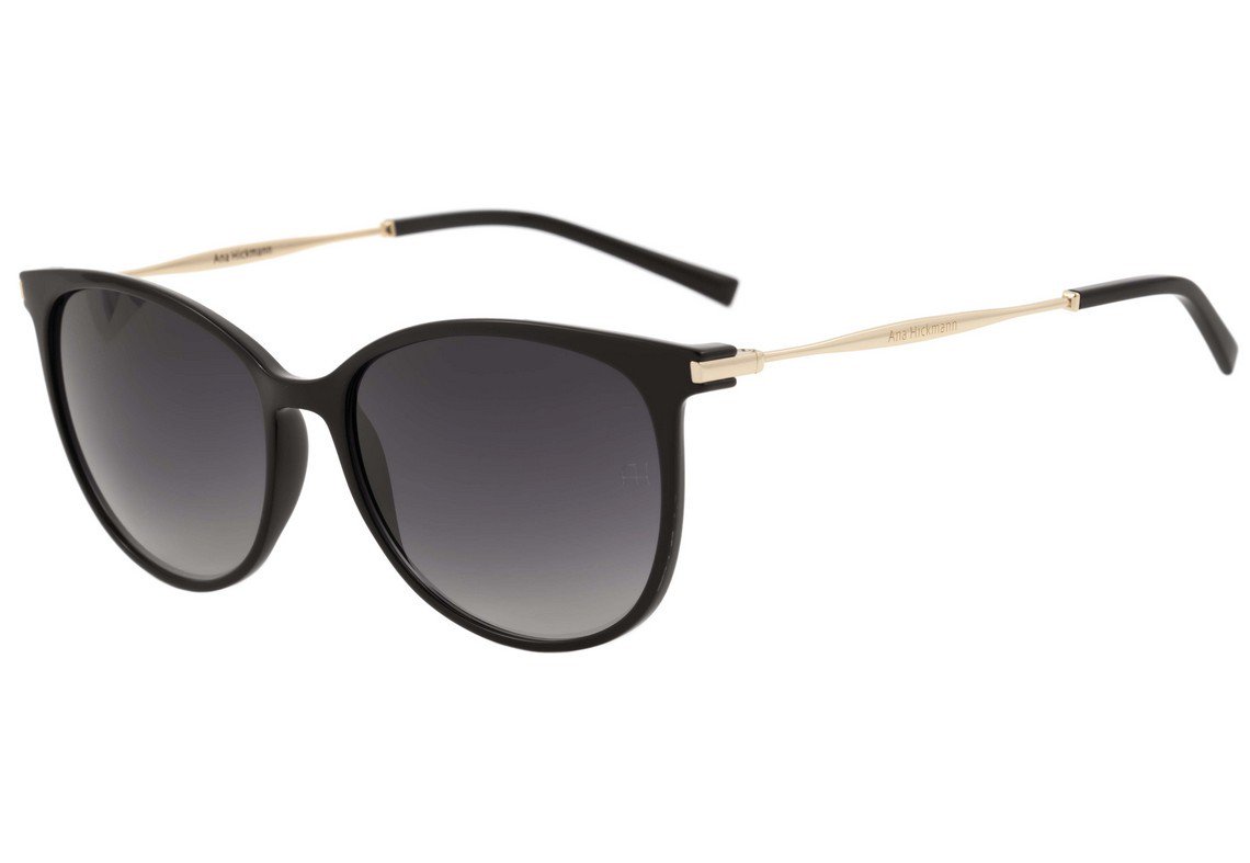 Óculos de Sol Ana Hickmann Ah 5001 A01 Preto E Dourado Brilho/ Preto Degradê - 56 mm