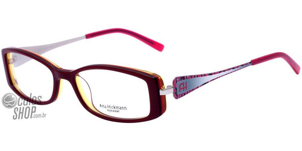Óculos de Grau Ana Hickmann Ah 6149 E29 Vermelho Rosa E Amarelo Brilho - Lente 5,1 Cm