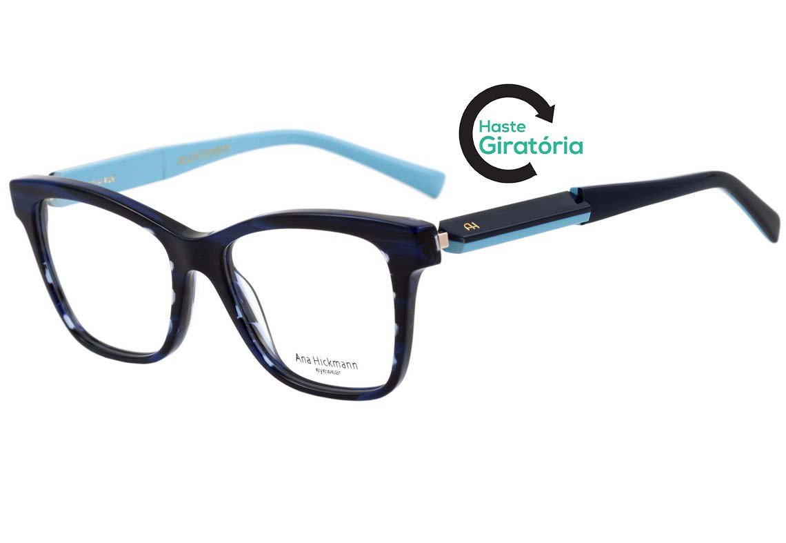 Óculos de Grau Ana Hickmann Ah 6249 E03 Azul Mesclado E Brilho - 52 mm
