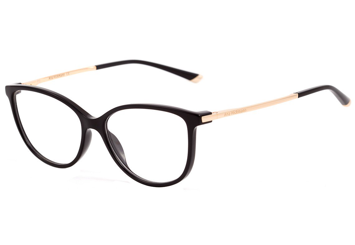 Óculos de Grau Ana Hickmann Ah 6263 A01 Preto E Dourado Brilho - 53 mm