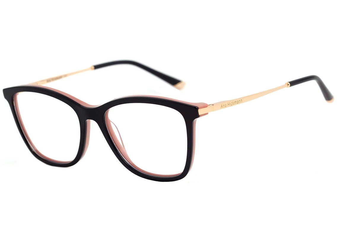 Óculos de Grau Ana Hickmann Ah 6269 A02 Preto E Rosa Brilho - 53 mm