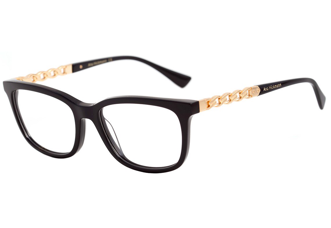 Óculos de Grau Ana Hickmann Ah 6271 A01 Preto E Dourado Brilho - Lente 5,4 Cm