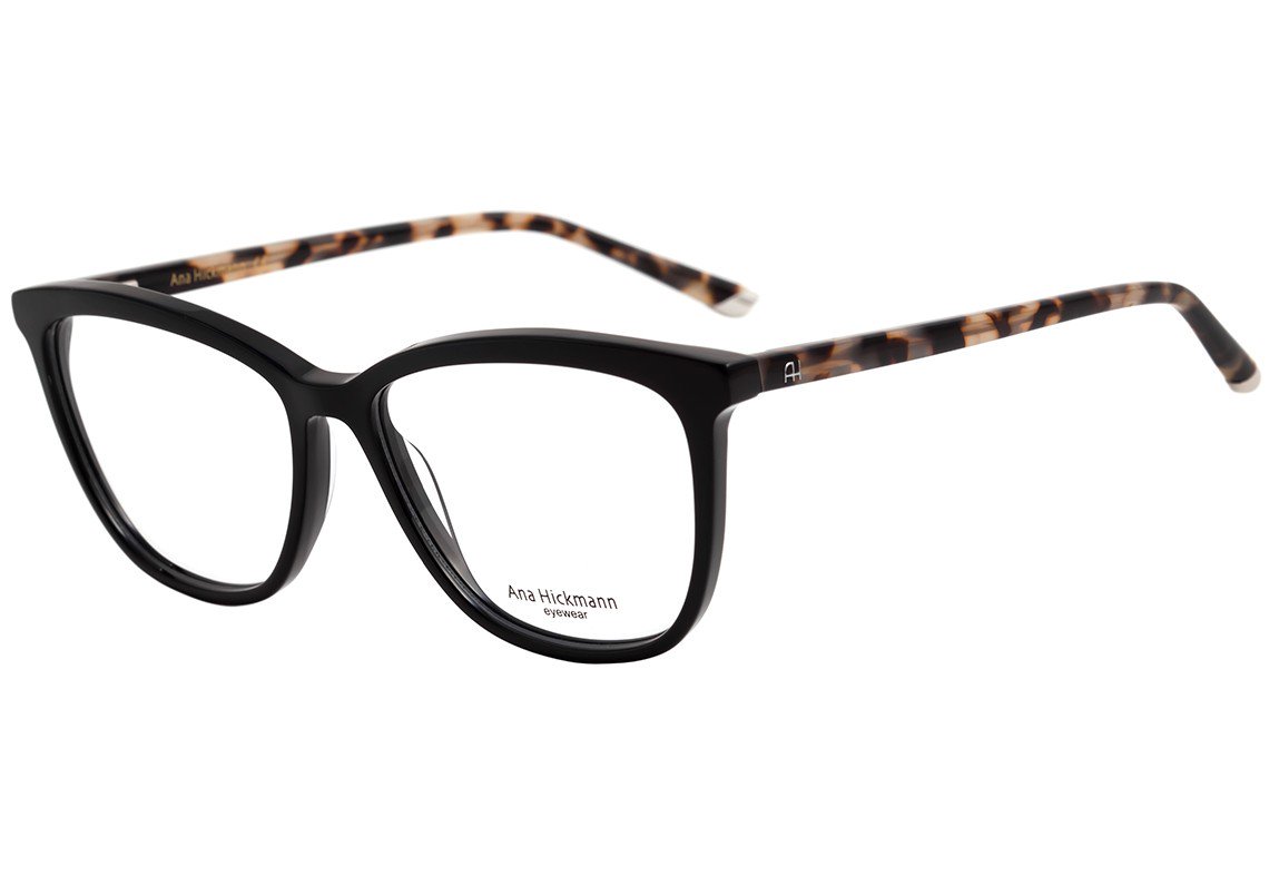 Óculos de Grau Ana Hickmann Ah 6275 A01 Preto E Marrom Mesclado Brilho - 54 mm