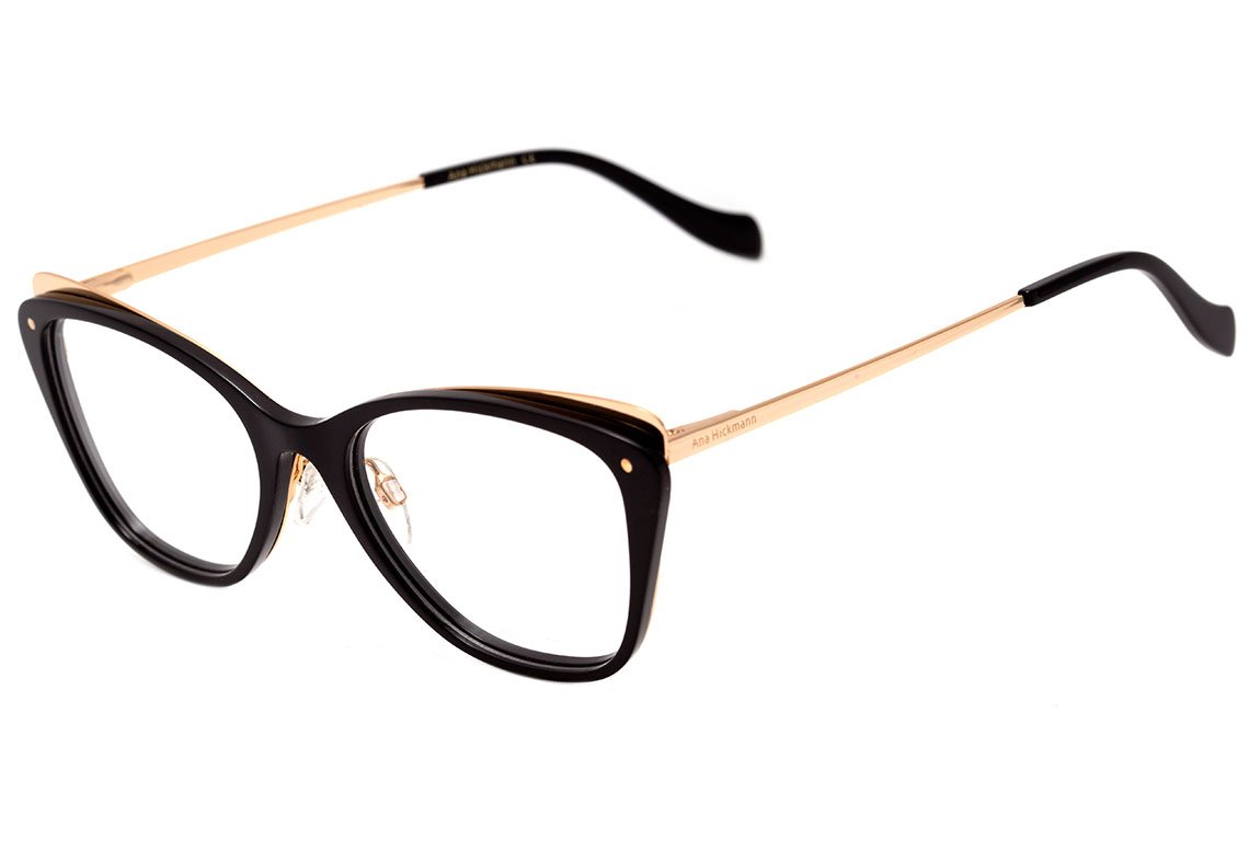 Óculos de Grau Ana Hickmann AH 6324 A01 Preto e Dourado Brilho - 53 mm
