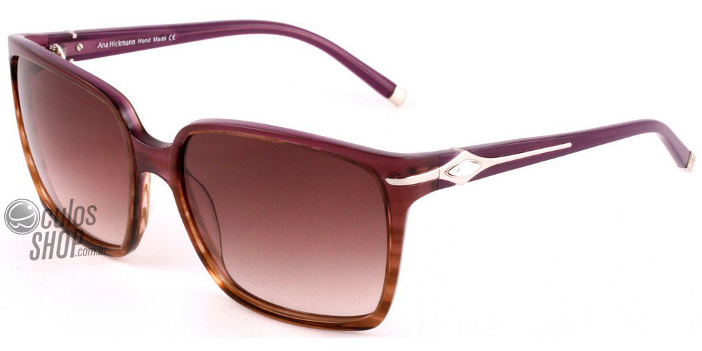 Óculos de Sol Ana Hickmann AH 9107 T00 Roxo E Marrom Brilho/ Marrom Degradê - 58 mm