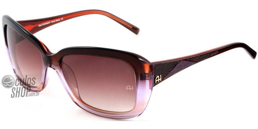 Óculos de Sol Ana Hickmann Ah 9119 A04 Marrom E Roxo Translúcido/ Marrom Degradê - 58 mm