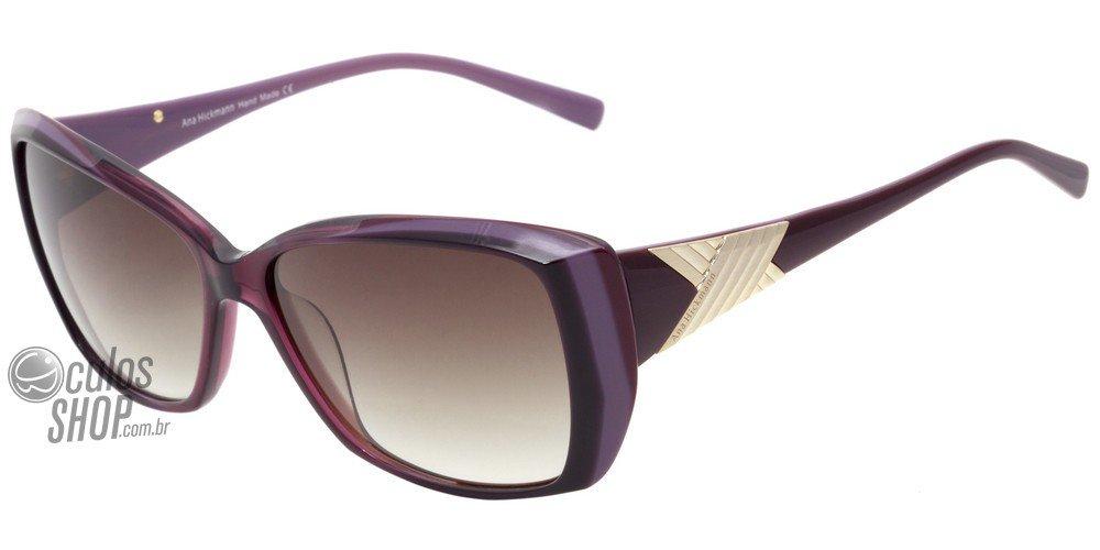Óculos de Sol Ana Hickmann Ah 9146 E30 Roxo Brilho/ Marrom Degradê - 58 mm