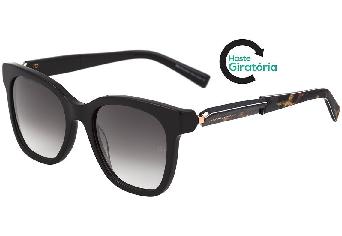 Óculos de Sol Ana Hickmann Ah 9196 A02 Preto Brilho E Mesclado/ Preto Degradê - 53 mm