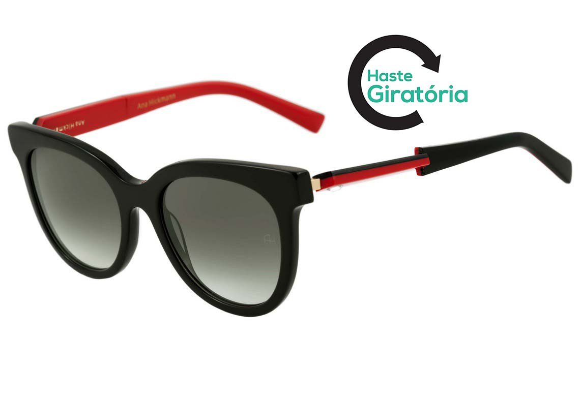 Óculos de Sol Ana Hickmann AH 9204 E01 Azul Brilho / Preto Degradê - 54 mm A01 Preto E Vermelho Brilho - 54 mm