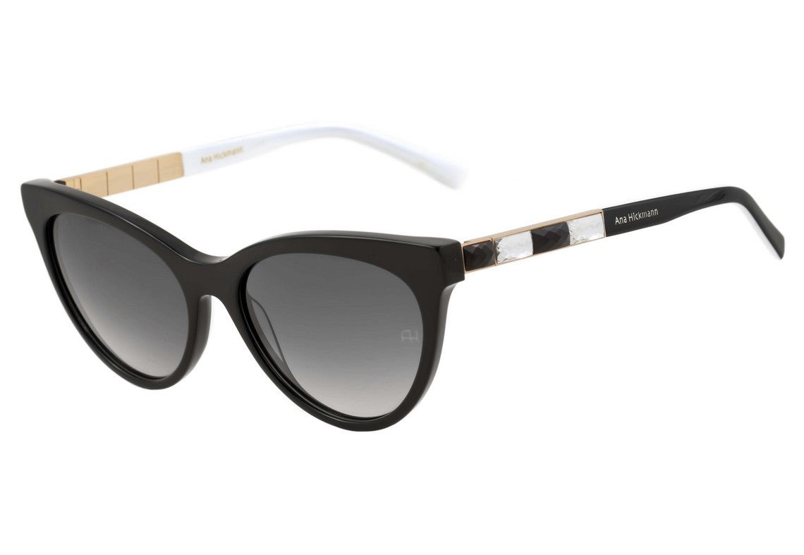 Óculos de Sol Ana Hickmann AH 9206 A02 Preto e Branco Brilho / Preto Degradê - 56 mm