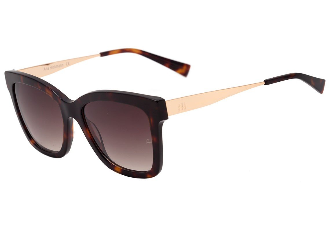Óculos de Sol Ana Hickmann Ah 9258 G21 Marrom Mesclado E Dourado Brilho/ Marrom Degradê - 55 mm