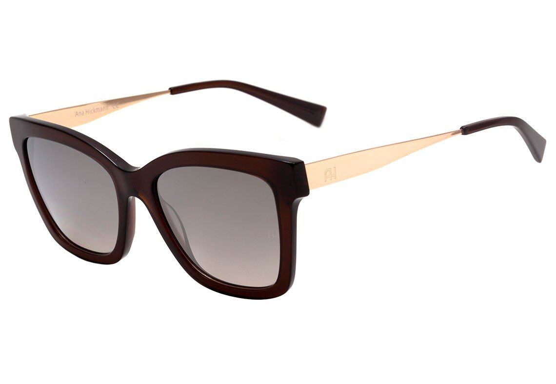 Óculos de Sol Ana Hickmann Ah 9258 G21 Marrom Mesclado E Dourado Brilho/ Marrom Degradê - 55 mm