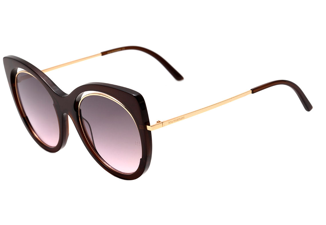 Ana Hickmann AH 9265 T01 Marrom Translúcido e Dourado Brilho / Marrom e Rosa Degradê - Lente 5,4 cm