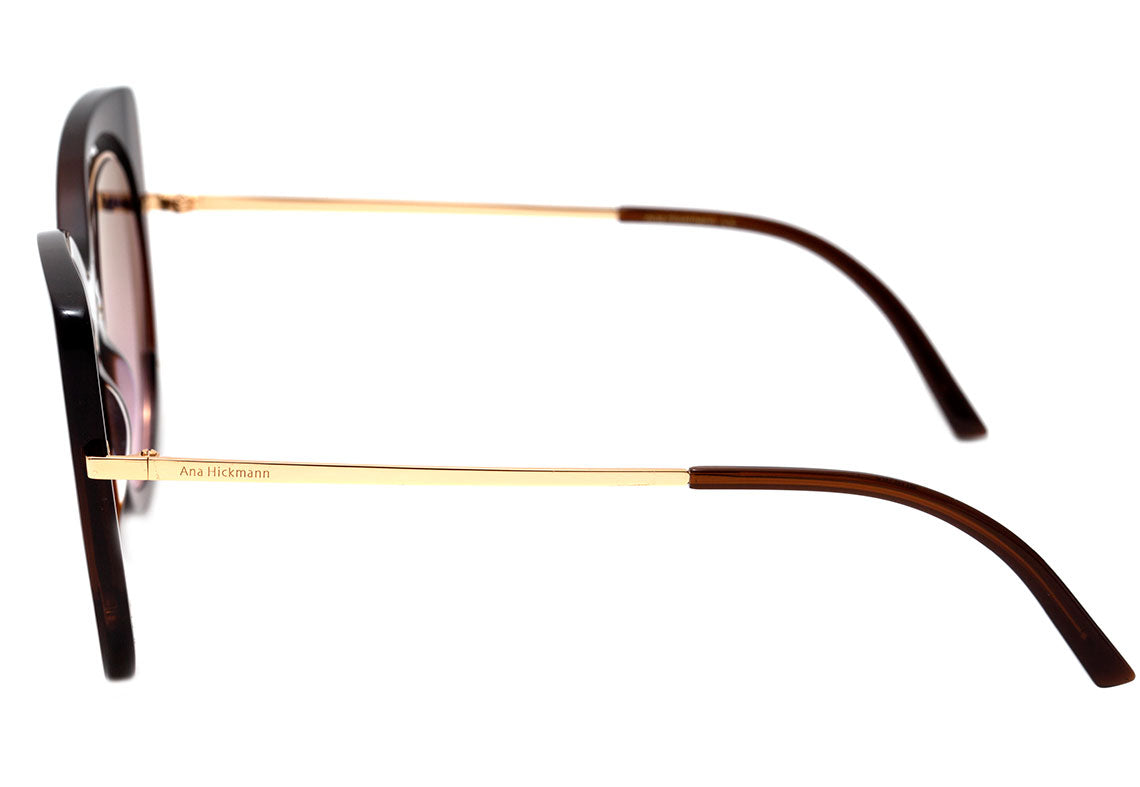 Ana Hickmann AH 9265 T01 Marrom Translúcido e Dourado Brilho / Marrom e Rosa Degradê - Lente 5,4 cm