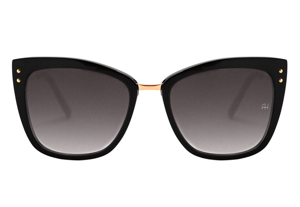 Óculos de Sol Ana Hickmann AH 9279 A01 Preto e Dourado Brilho / Cinza Degradê - 56 mm