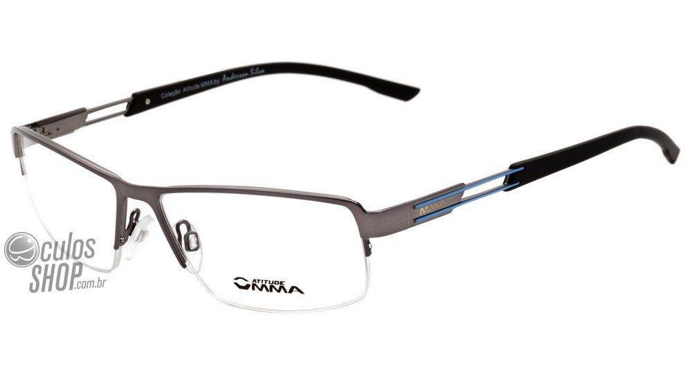 Óculos de Grau Atitude Mma At 1407 10D Cinza Brilho Azul E Preto Fosco - Lente 5,6 Cm