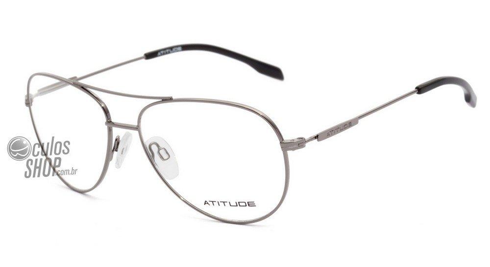 Óculos de Grau Atitude At 1490 02D Cinza E Preto Brilho - Lente 5,6 Cm