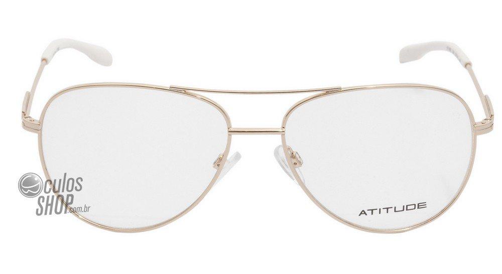 Óculos de Grau Atitude At 1490 04A Dourado E Branco Brilho - Lente 5,6 Cm