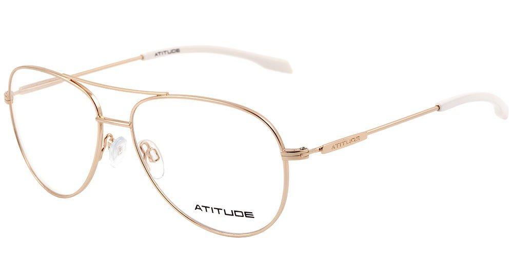 Óculos de Grau Atitude At 1490 04A Dourado E Branco Brilho - Lente 5,6 Cm