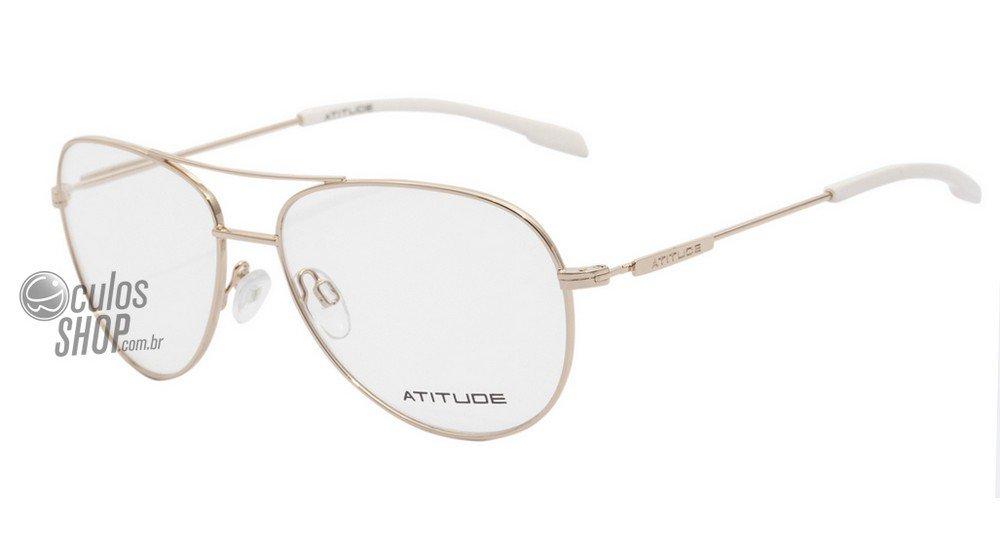 Óculos de Grau Atitude At 1490 04A Dourado E Branco Brilho - Lente 5,6 Cm