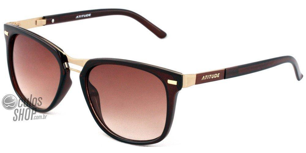 Óculos de Sol Atitude At 3046 H03 Marrom E Dourado Brilho/ Marrom Degradê - Lente 5,4 Cm