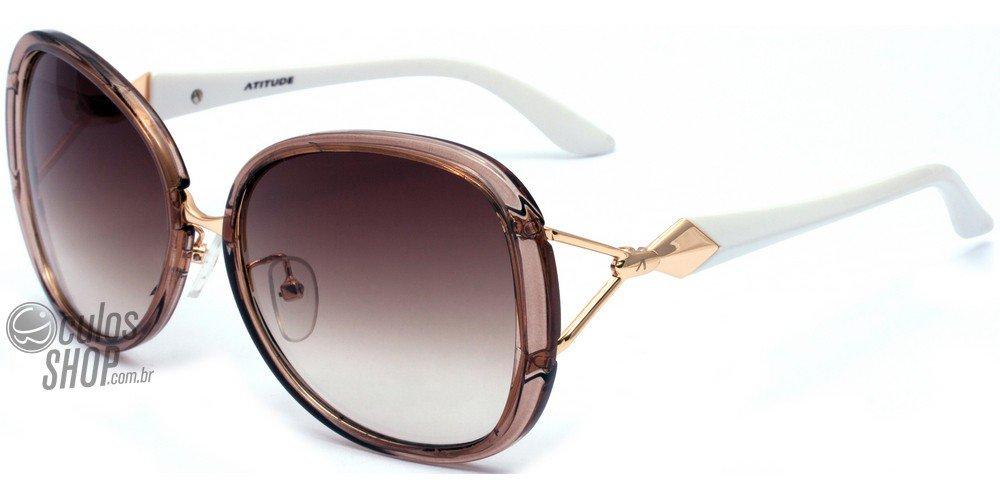 Óculos de Sol Atitude At 3074 H02 Marrom Dourado E Branco/ Marrom Degradê - Lente 5,9 Cm