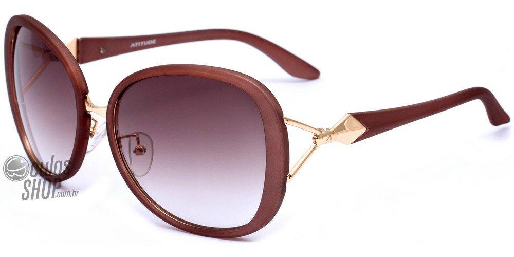 Óculos de Sol Atitude At 3074 H04 Marrom Fosco E Dourado/ Marrom Degradê - Lente 5,9 Cm