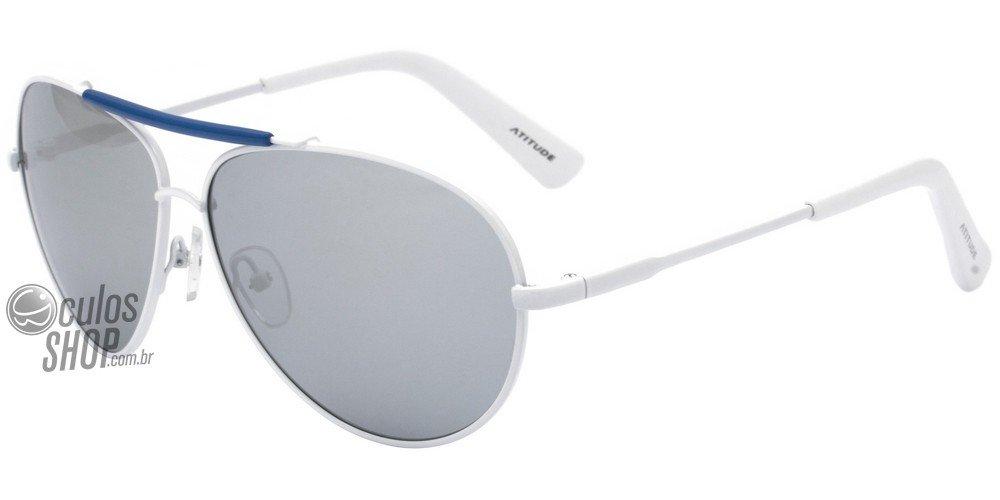 Óculos de Sol Atitude At 3082 H02 Branco E Azul/ Preto Espelhado - Lente 6,1 Cm