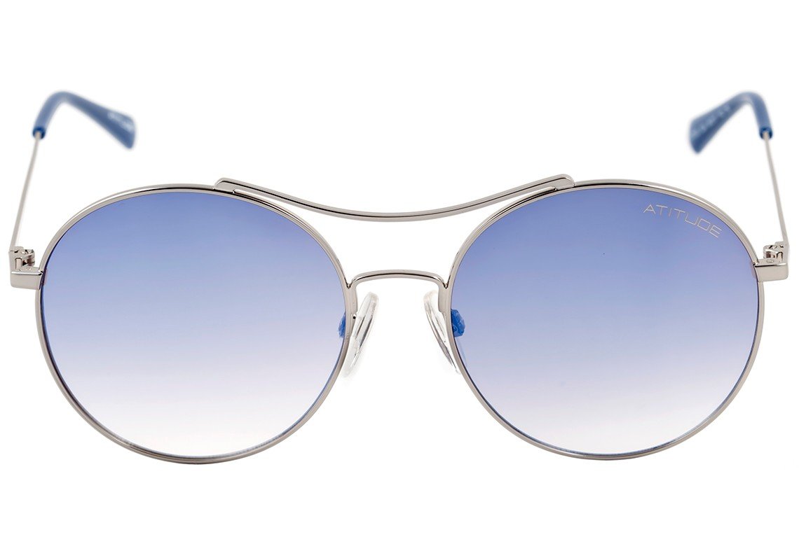 Óculos de Sol Atitude At 3168 02A Prata E Azul Brilho/ Azul Degradê Espelhado - 56 mm