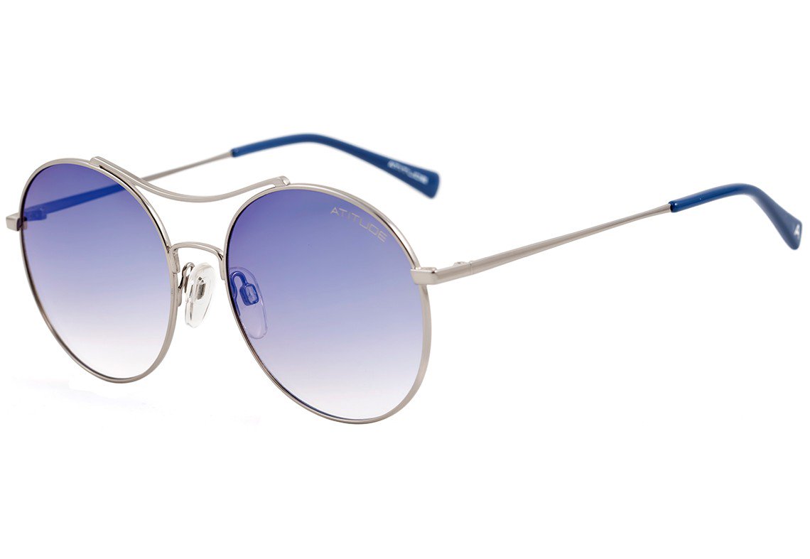 Óculos de Sol Atitude At 3168 02A Prata E Azul Brilho/ Azul Degradê Espelhado - 56 mm